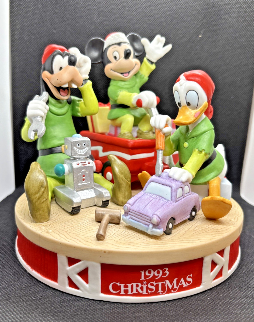 Disney 1993 Christmas Santa's Workshop Mickey Donald Goofy Ltd Ed Fig Grolier